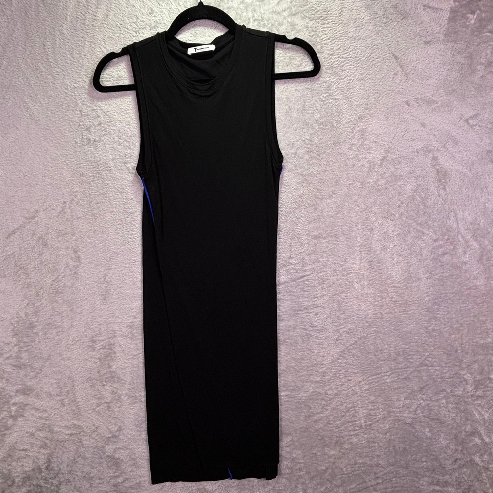 T by Alexander Wang Womens Dress Small Black Blue Contrast‎ Piping Bodycon Mini